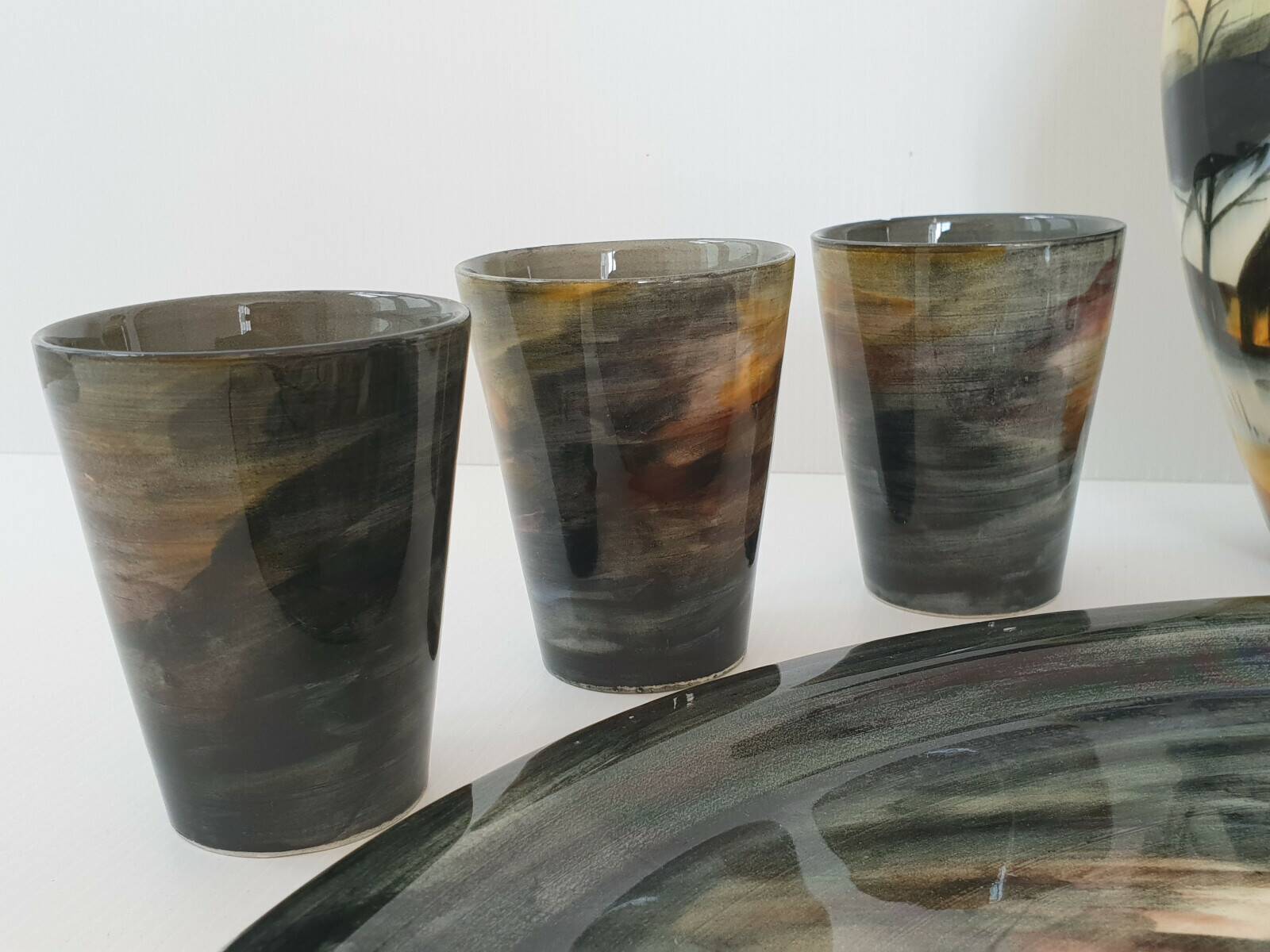 1950s vintage ceramic monaco monacera platter carafe & glasses set