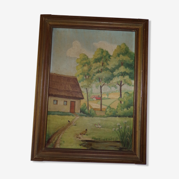 Naive landscape table on panel