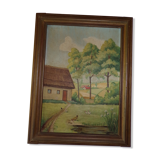 Naive landscape table on panel