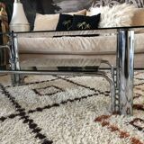 Chromium coffee table and 1970s smoked glass