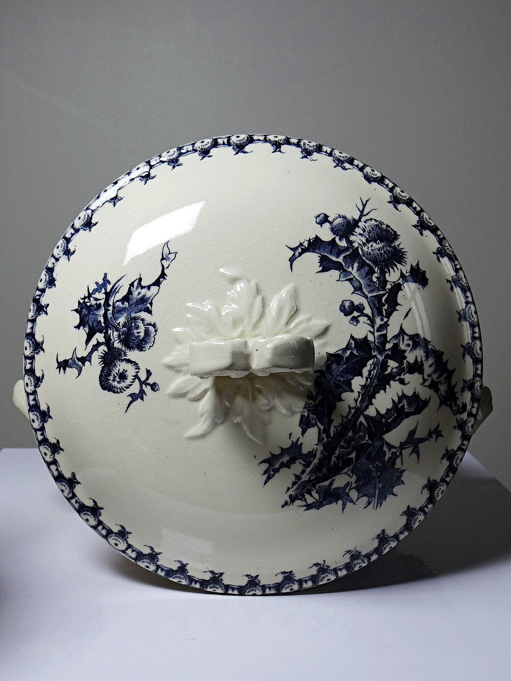 Antique soup tureen 1890-1910 opaque porcelain ironstone Gien Chardons model