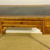 Louis XVI style desk in walnut veneer and brass fillets