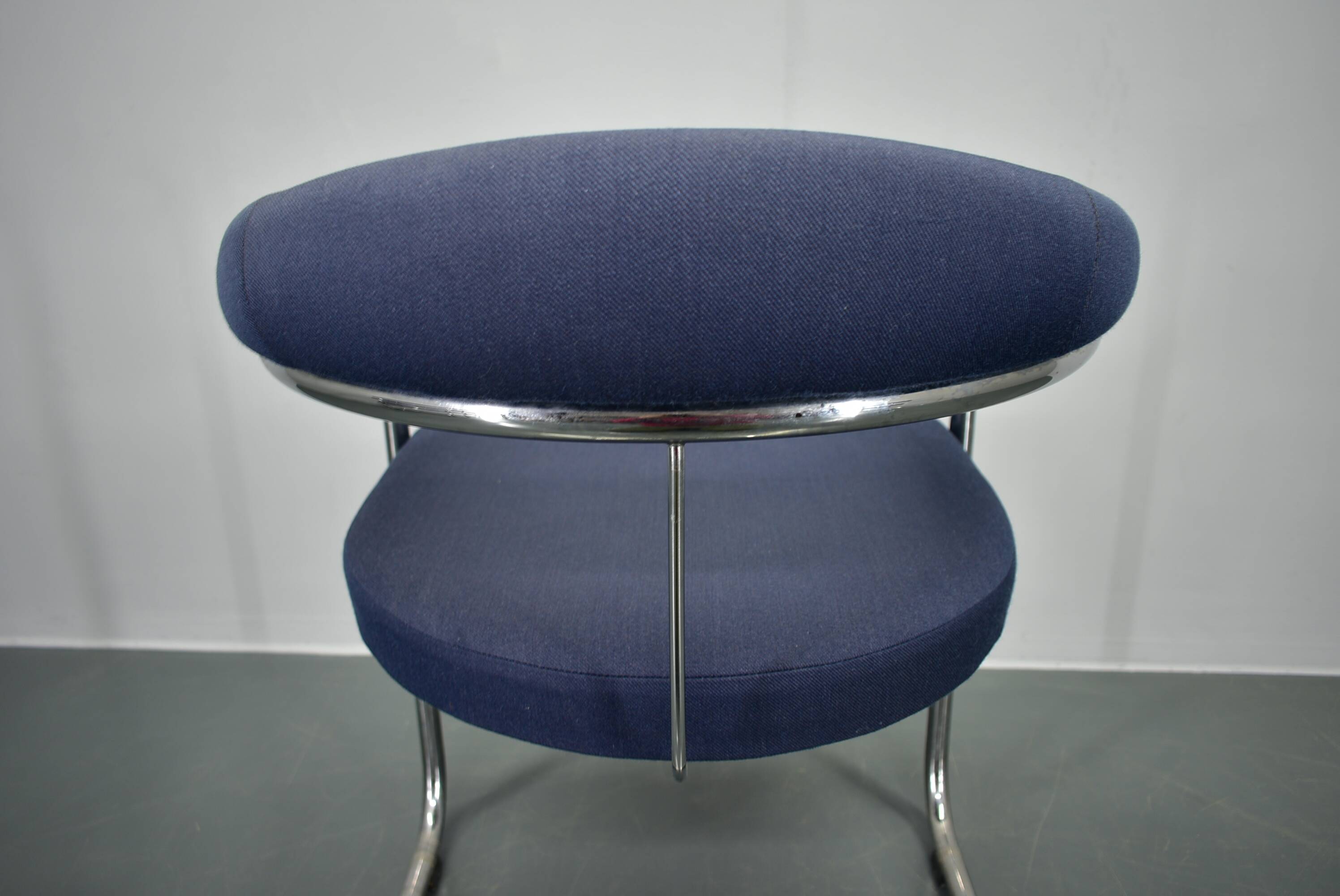 Anton Lorenz for Thonet "Ss33" chrome Armchair in blue fabric , 1970s