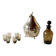 Chromed metal pear - 1 carafe and 6 amber crystal glasses - liquor cellar