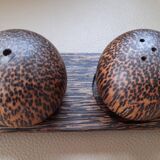Coconut Wood Salt Pepper Shaker with Stand