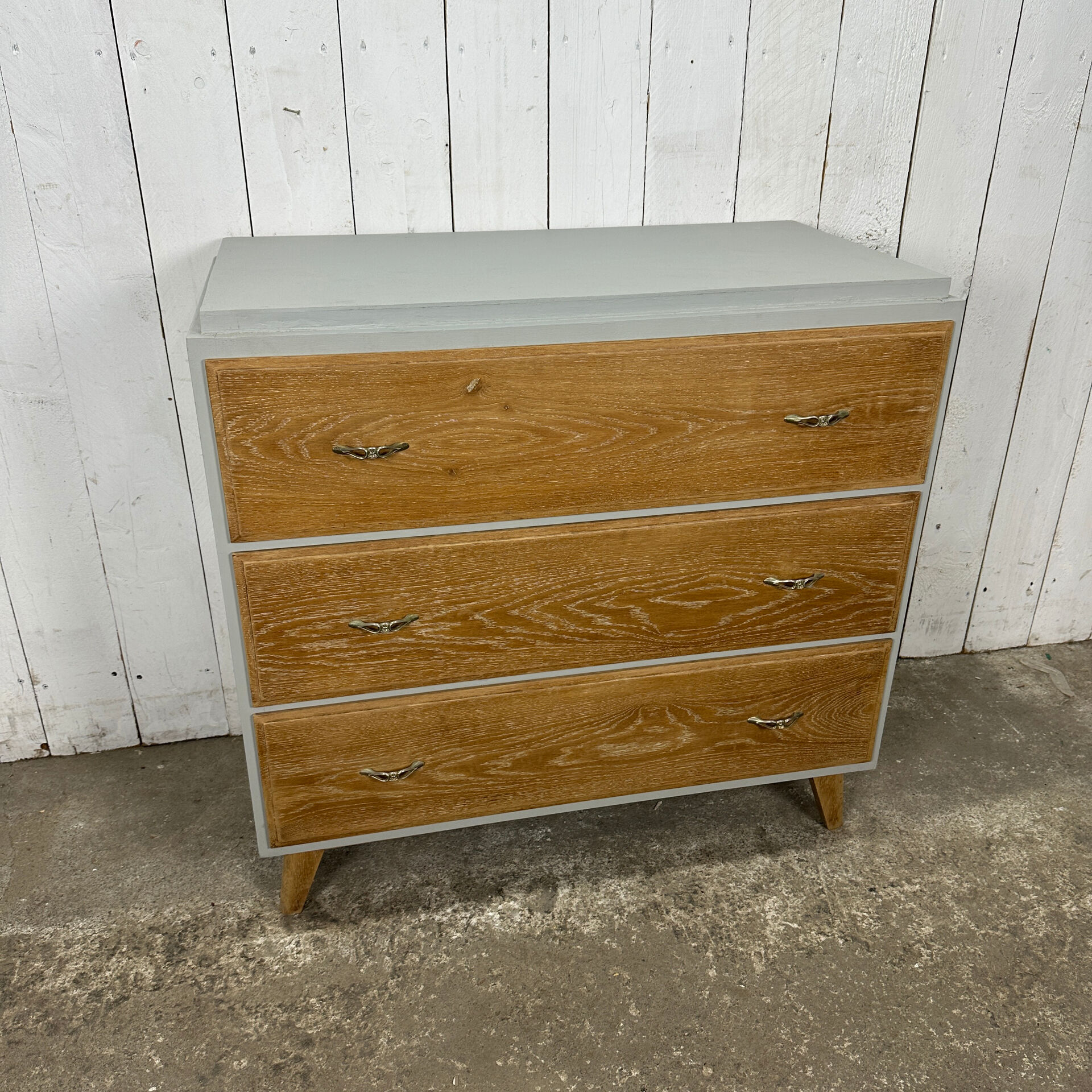 Vintage commode from the 50s-60s – cerused wood and grey