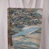 Oil painting on wood seaside landscape
