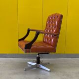 Vintage orange leather buttoned back gainsborough swivel desk chair from 1980