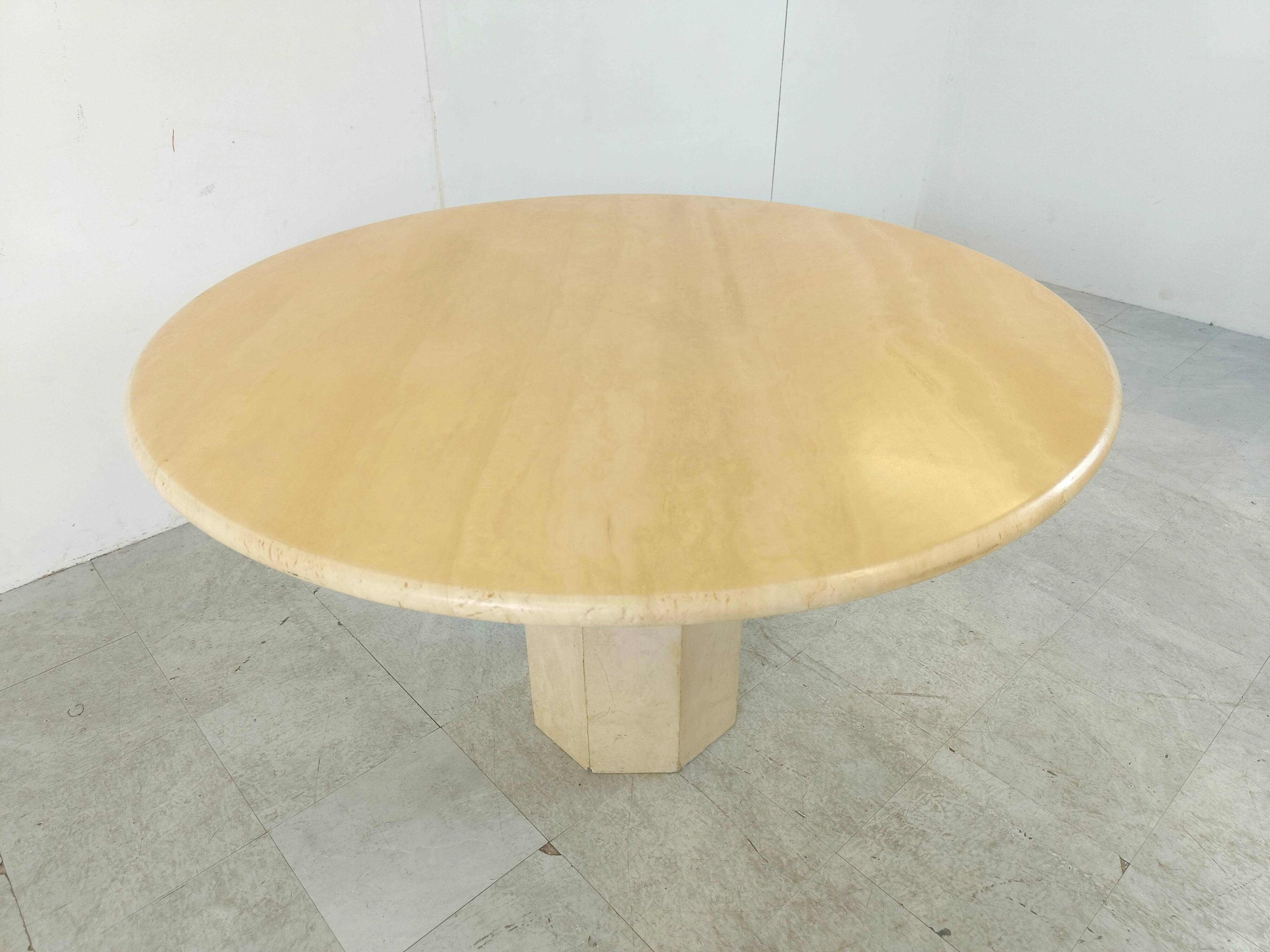 Round Italian travertine dining table 1970s