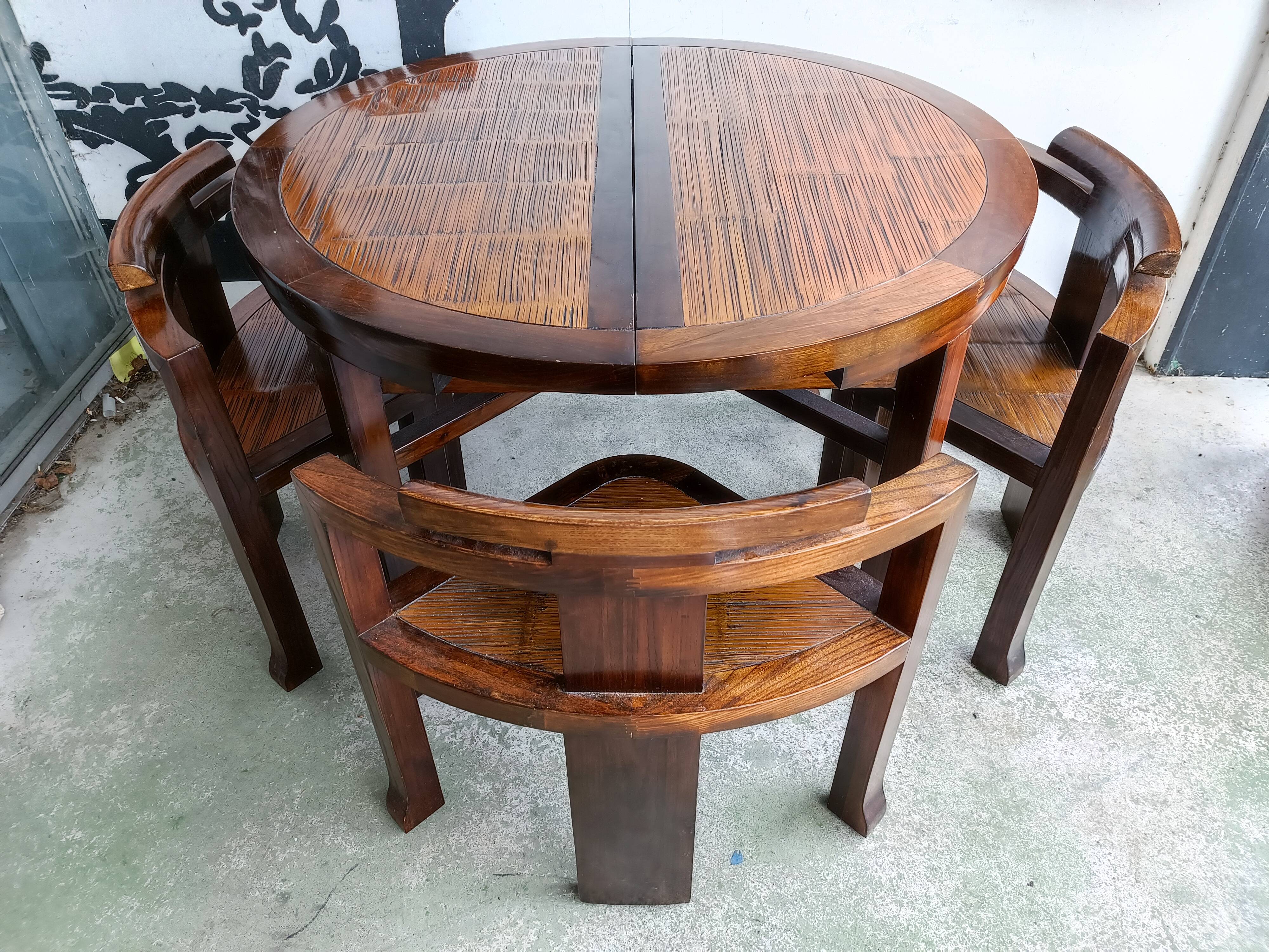 Round table + 4 chairs solid wood elm and bamboo set mag room furniture