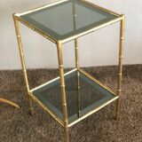Bamboo-style brass and smoked glass side table 1960