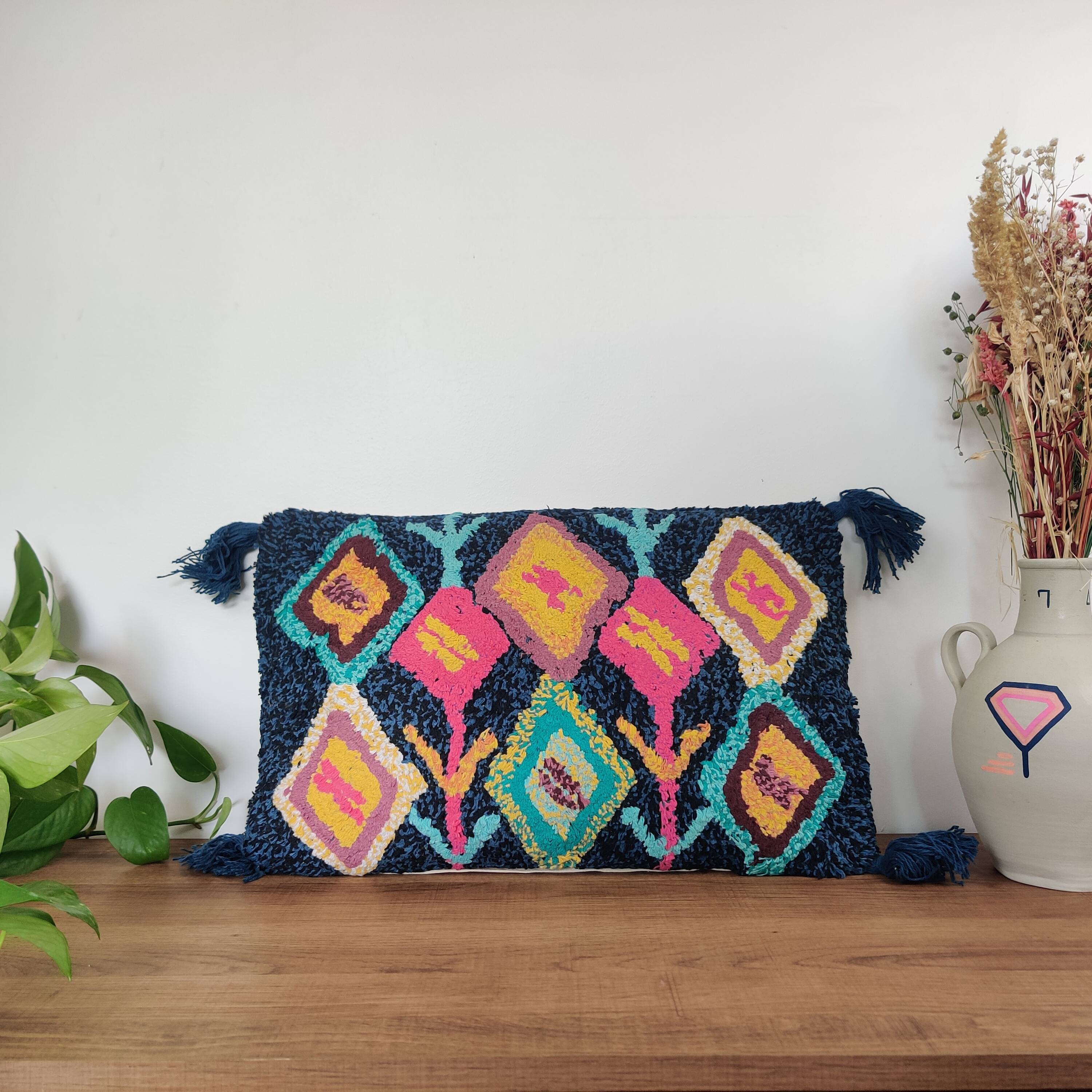 Berber style Azilal midnight blue cushion
