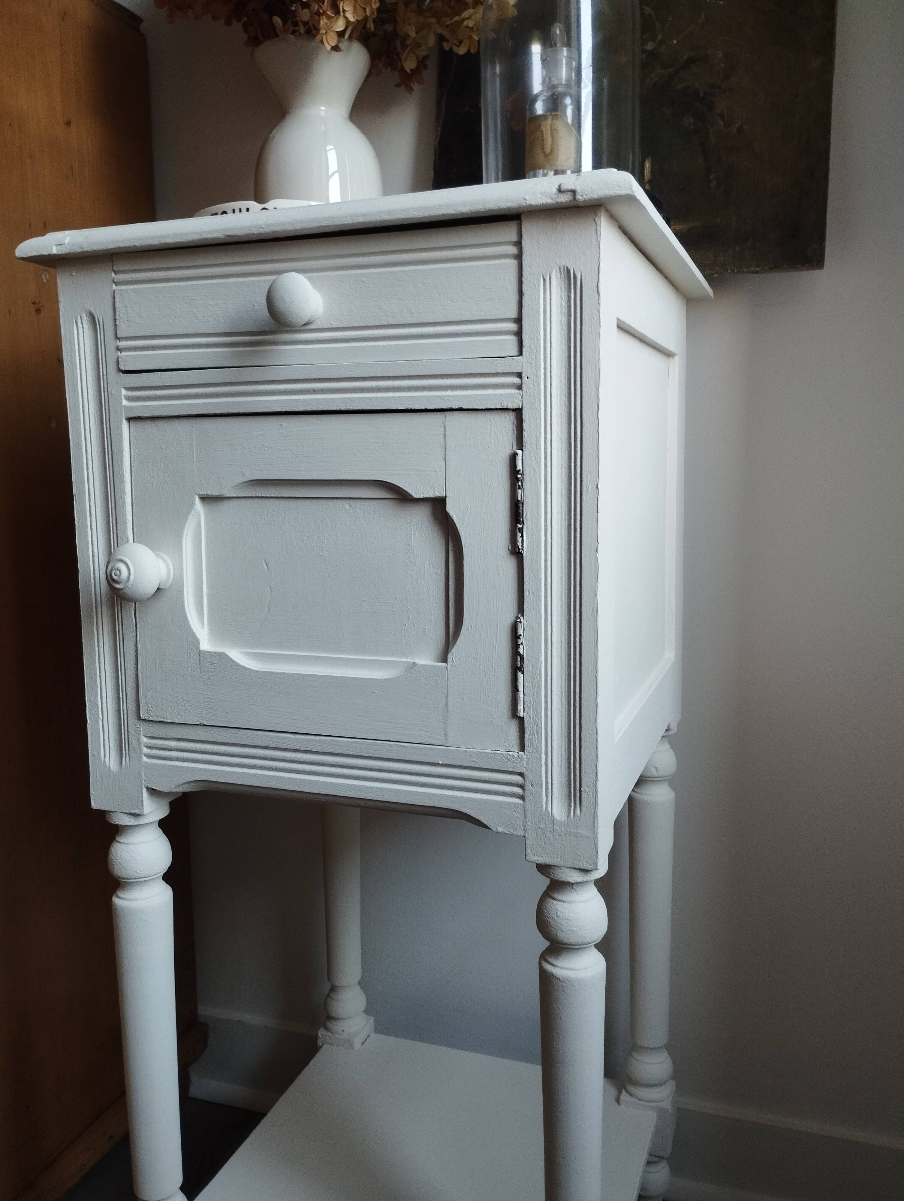 Farrow & Ball white painted high bedside table