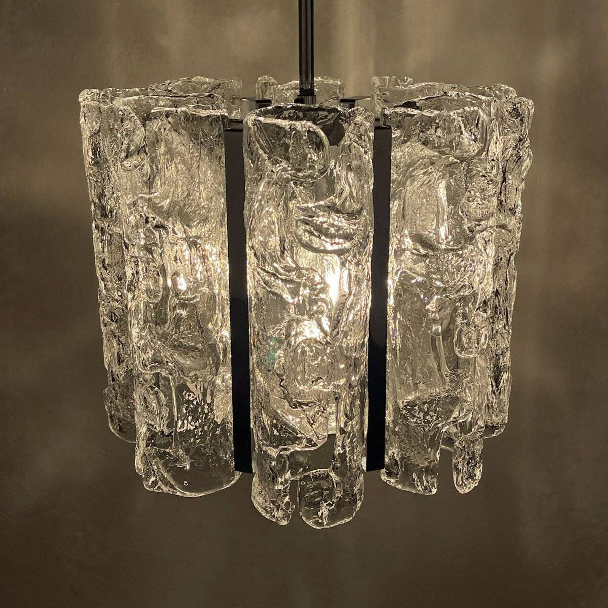 Vintage Ice Murano Chandelier by AV Mazzega, Italy, 1970s