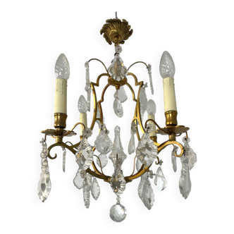 Lustre en bronze à pampilles (cristal)