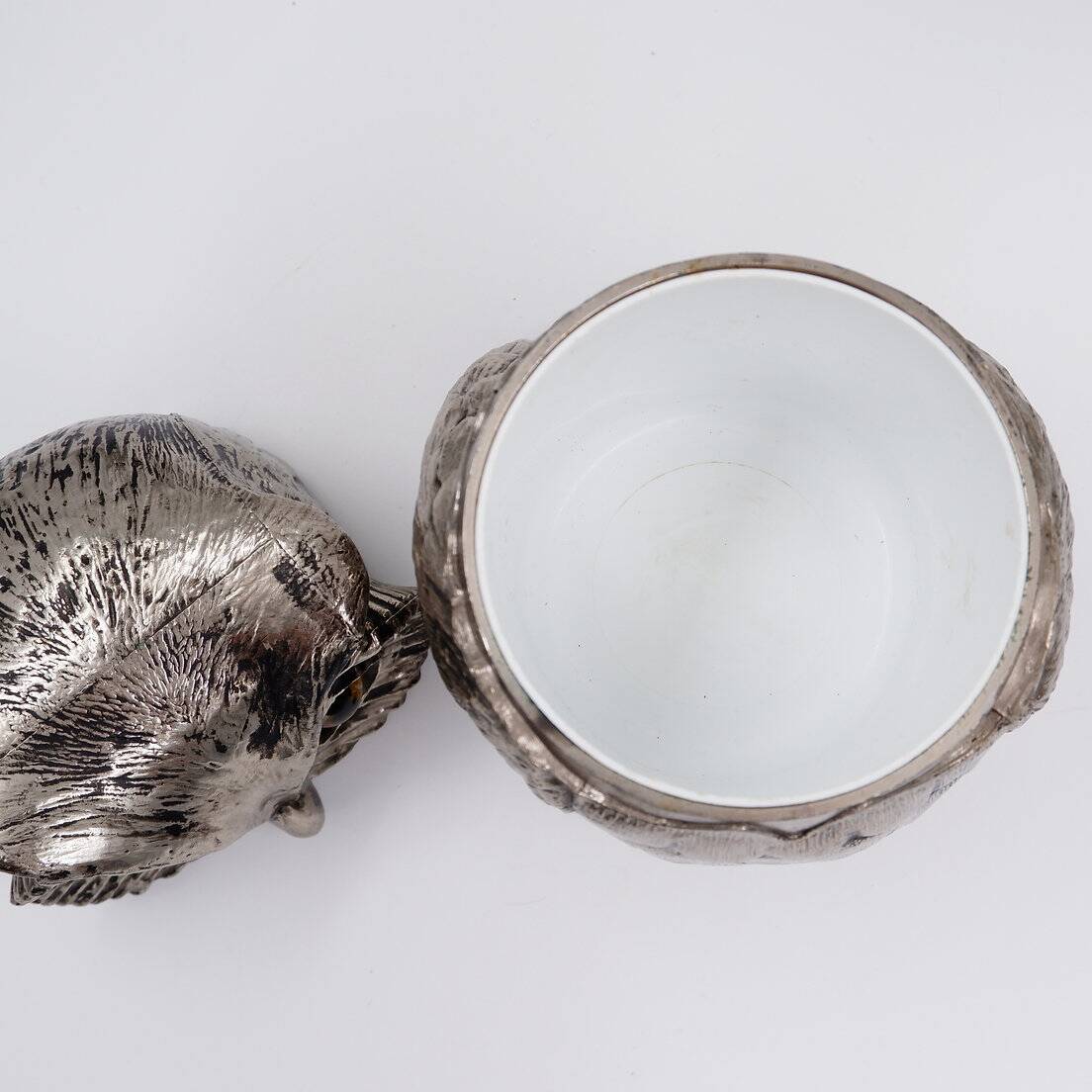 Vintage Silver Plastic Owl Ice Bucket - 1970's