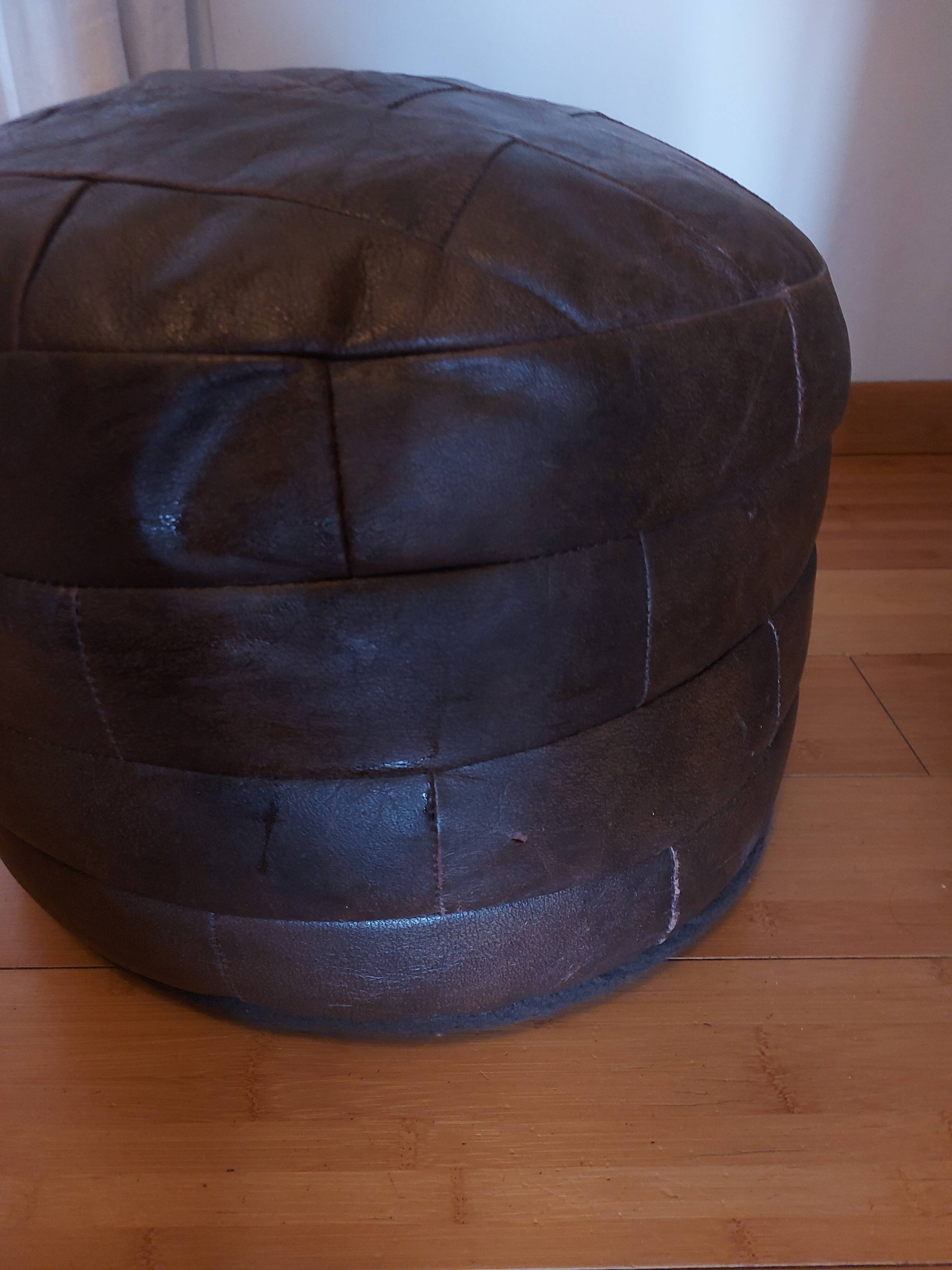 Leather patchwork pouf, vintage 70'S by Sede