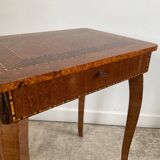Small marquetry pedestal table with key storage