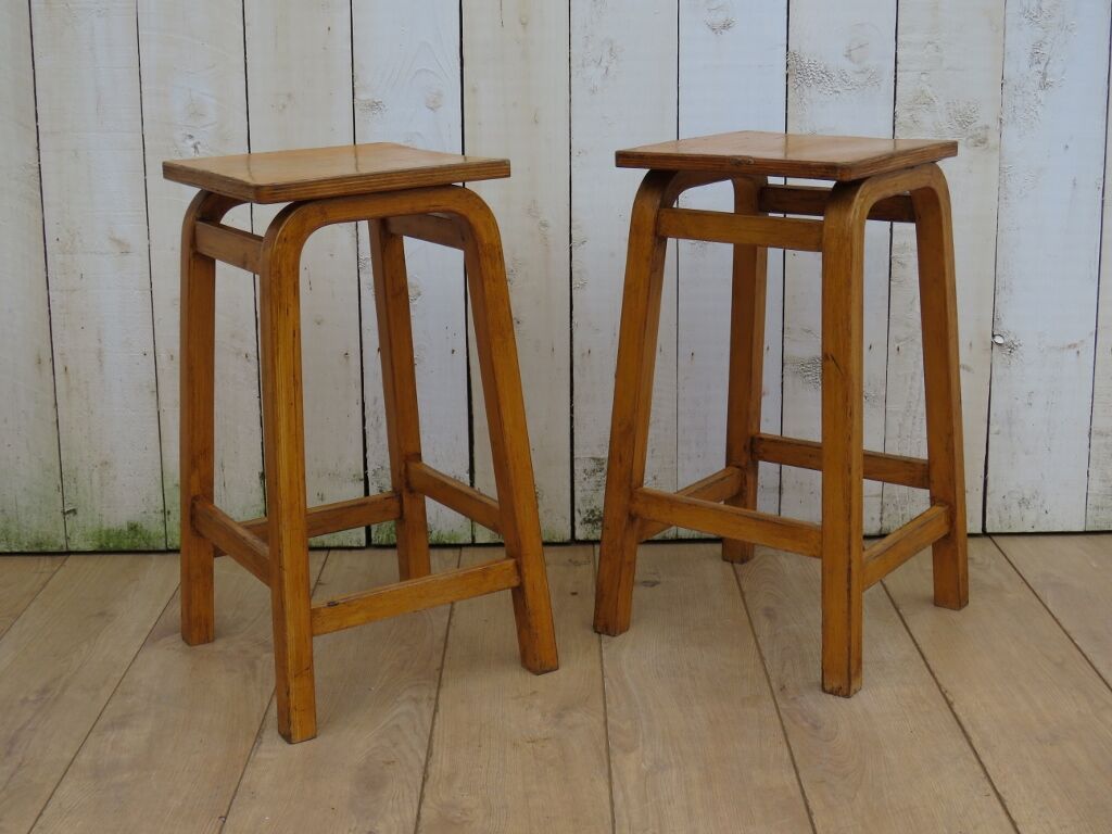 Six English School Lab Bar Stools