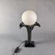 Ceramic lamp palm globe, Italian design 70-80, iridescent blue ceramic, white globe