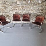 Lot de 4 Chaises à Bras, En Métal Chromé – 1970