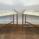 Pair of brass side tables with antique mirrored tops from Maison Jansen