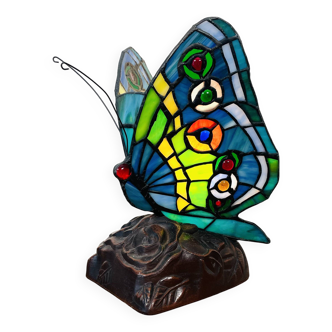Tiffany Style Art Deco Stained Glass Butterfly Lamp – Colored Glass, H. 25 cm