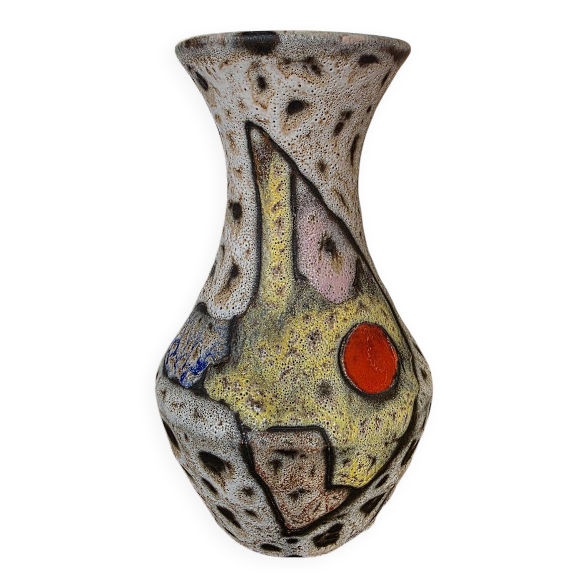 Vase Marius Bessone fat lava Vallauris 1950s sea foam & enamels H 16