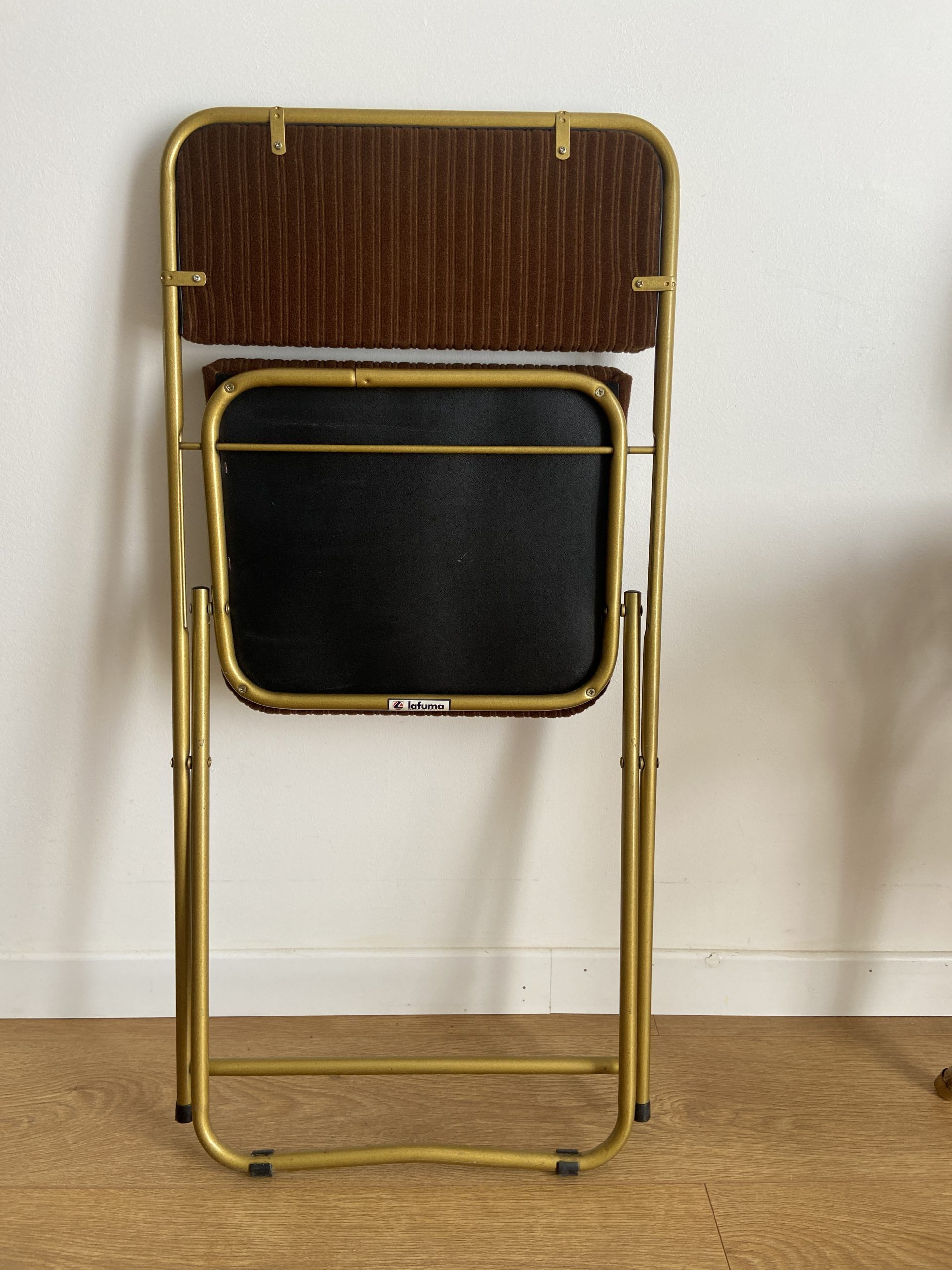 Vintage lafuma folding chair with brown striped fabric