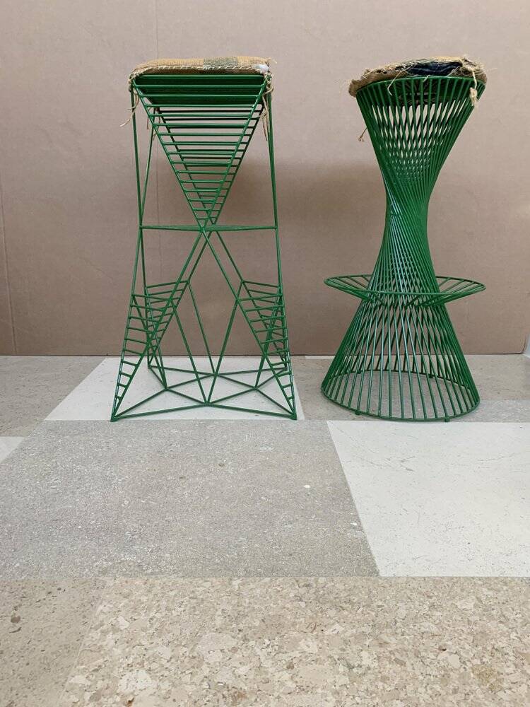 Emerald Green Metal Stools, Italy, Set of 2