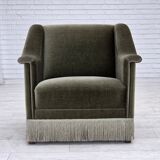 1970s, Danish armchair, original green furniture velour, beech wood.