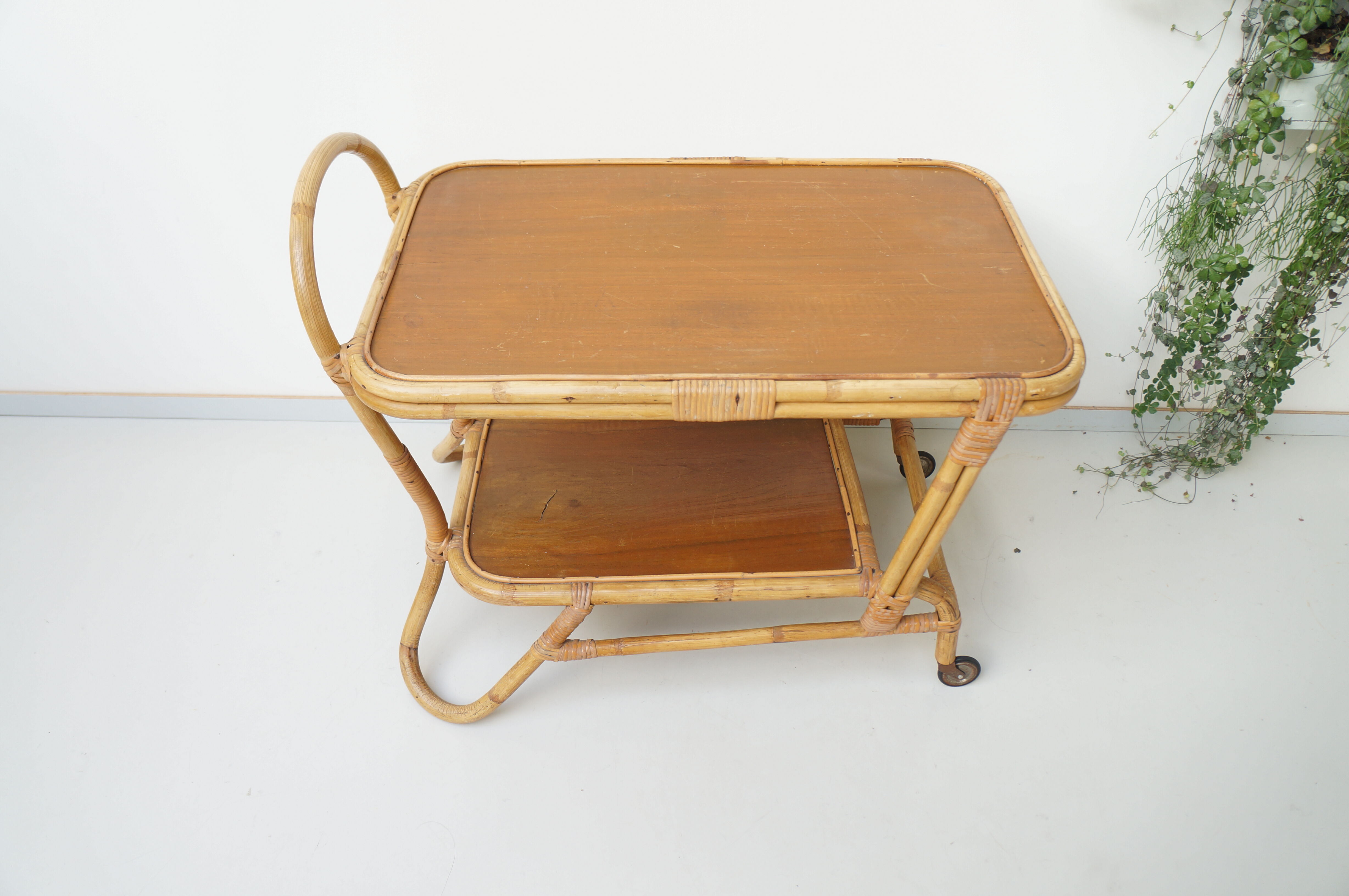 Vintage rattan bamboo serving tray 1960