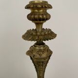 Pair of bronze candle holders with neogothic nineteenth chiseling
