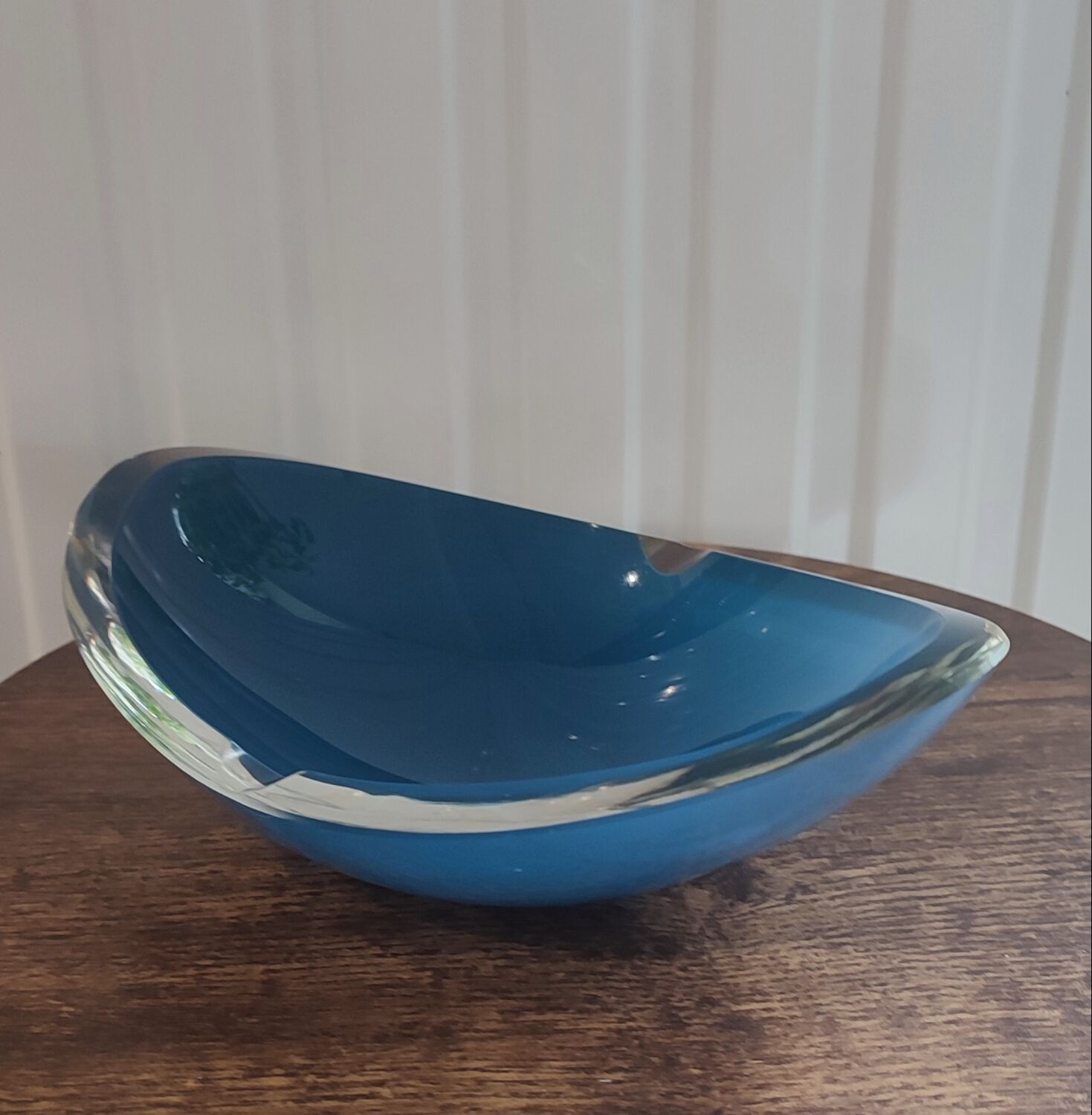 Signed art glass ashtray or bowl – vintage blue design