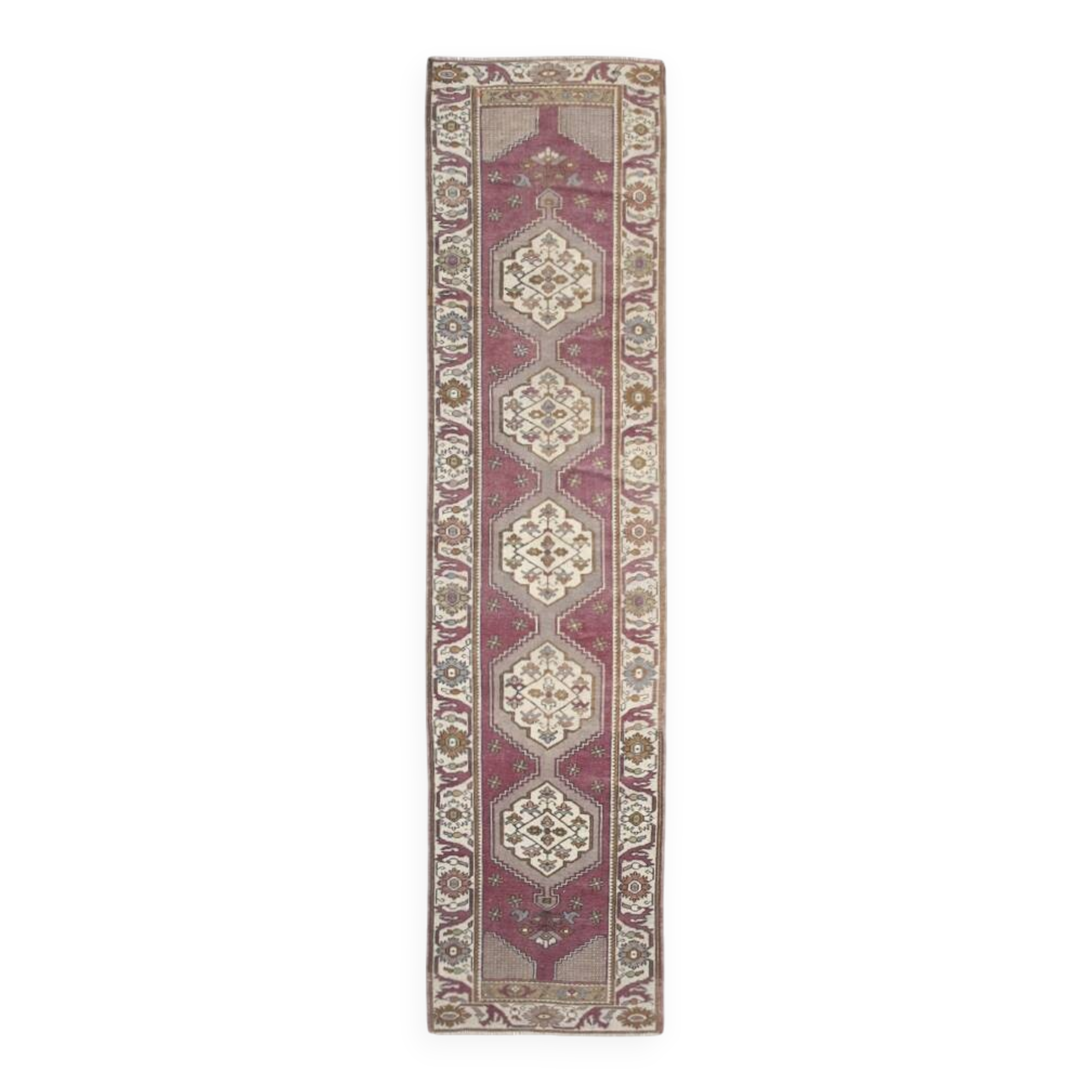 3x11 Plum & Beige Oriental Persian Runner Rug, 78x332Cm