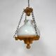 Large brutalist oak and marbled glass pendant, 1960s