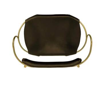 Bar stool with a vintage brass backrest and black leather.