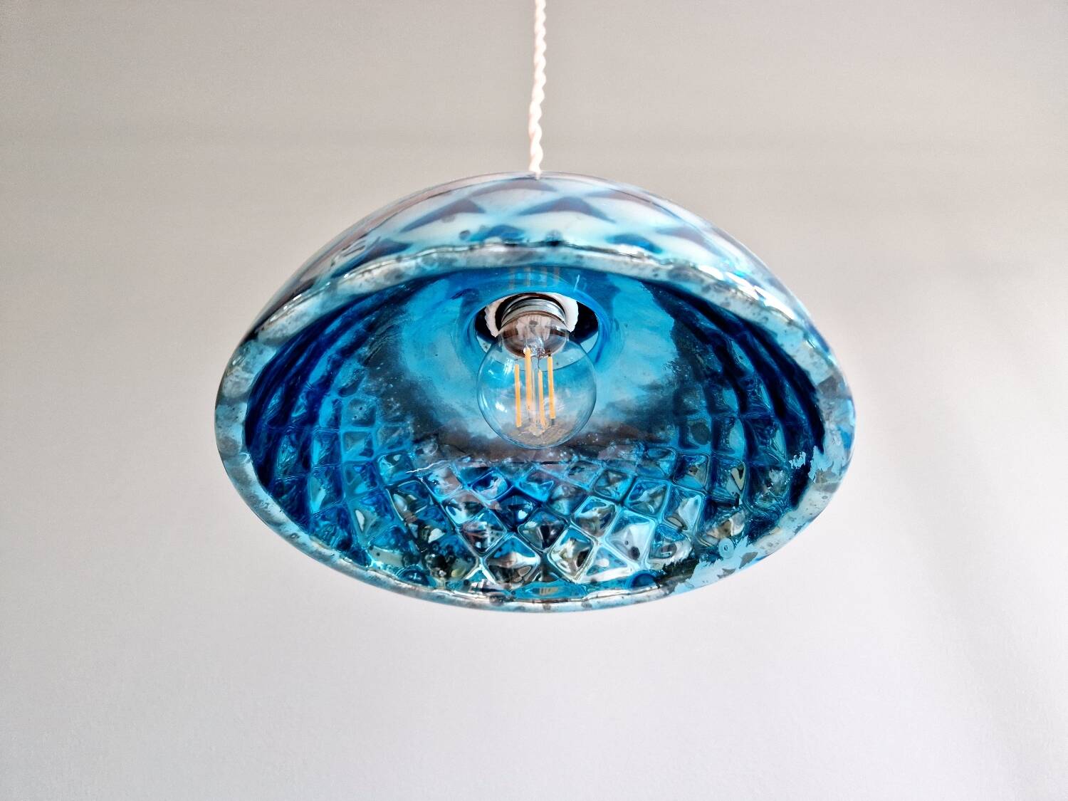 Blue glass églomisé pendant light, 1920s