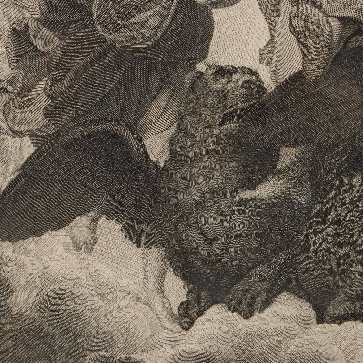 Old etching signed Paolo Caronni "Vision of Ezekiel" 1825