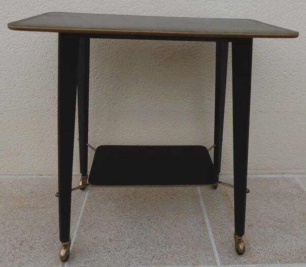 Vintage all-purpose piece of furniture from the 70s on casters with two shelves