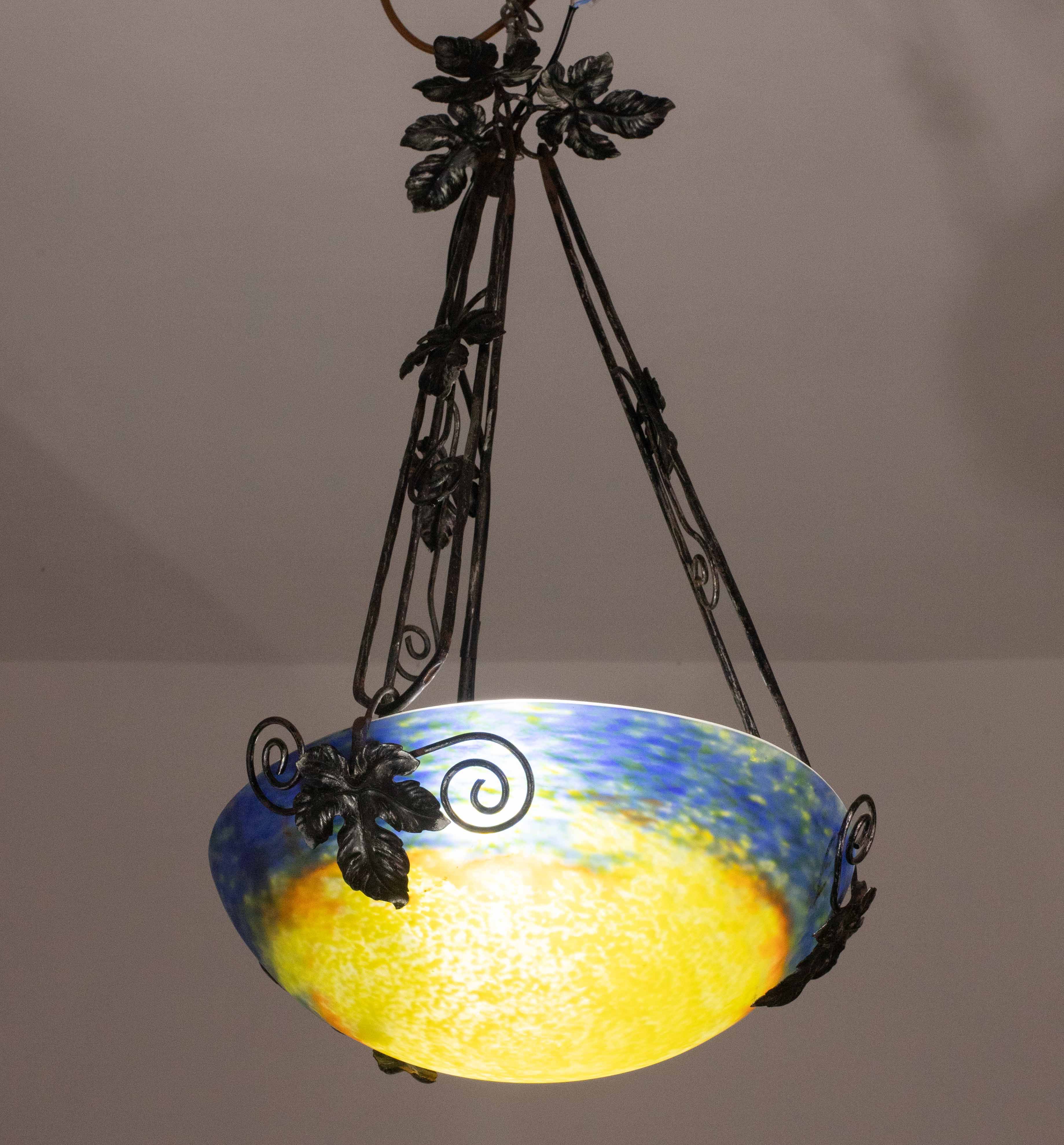 Art Deco yellow pendant light by G.V. de Croismare, Muller Frères, France, 1920s