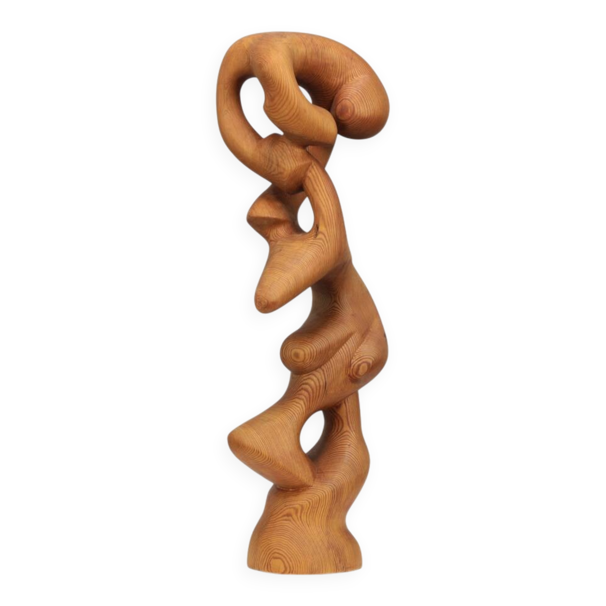 Hand-carved organic sculpture in solid pinewood, 1977