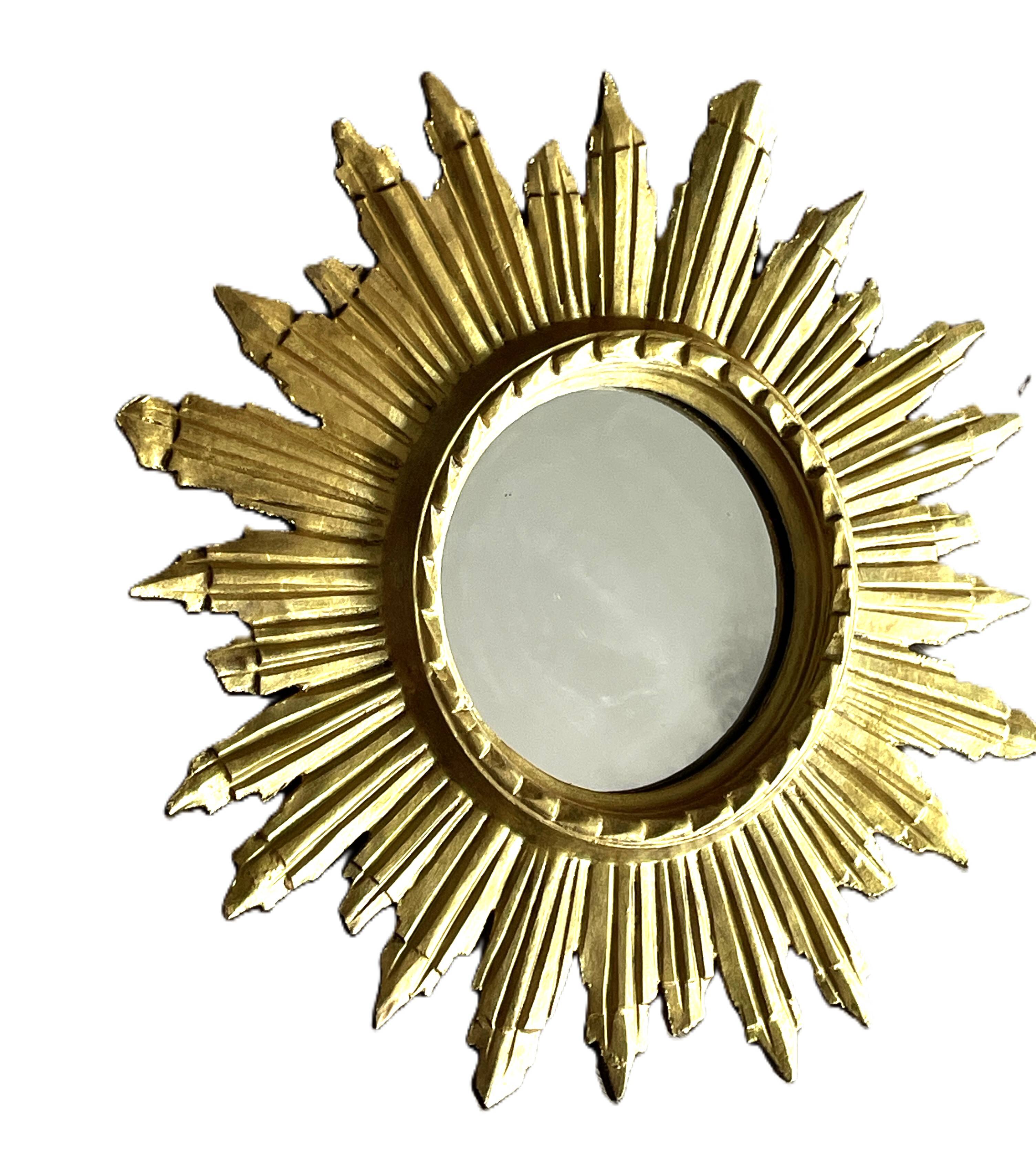 golden wooden sun mirror - 48 cm