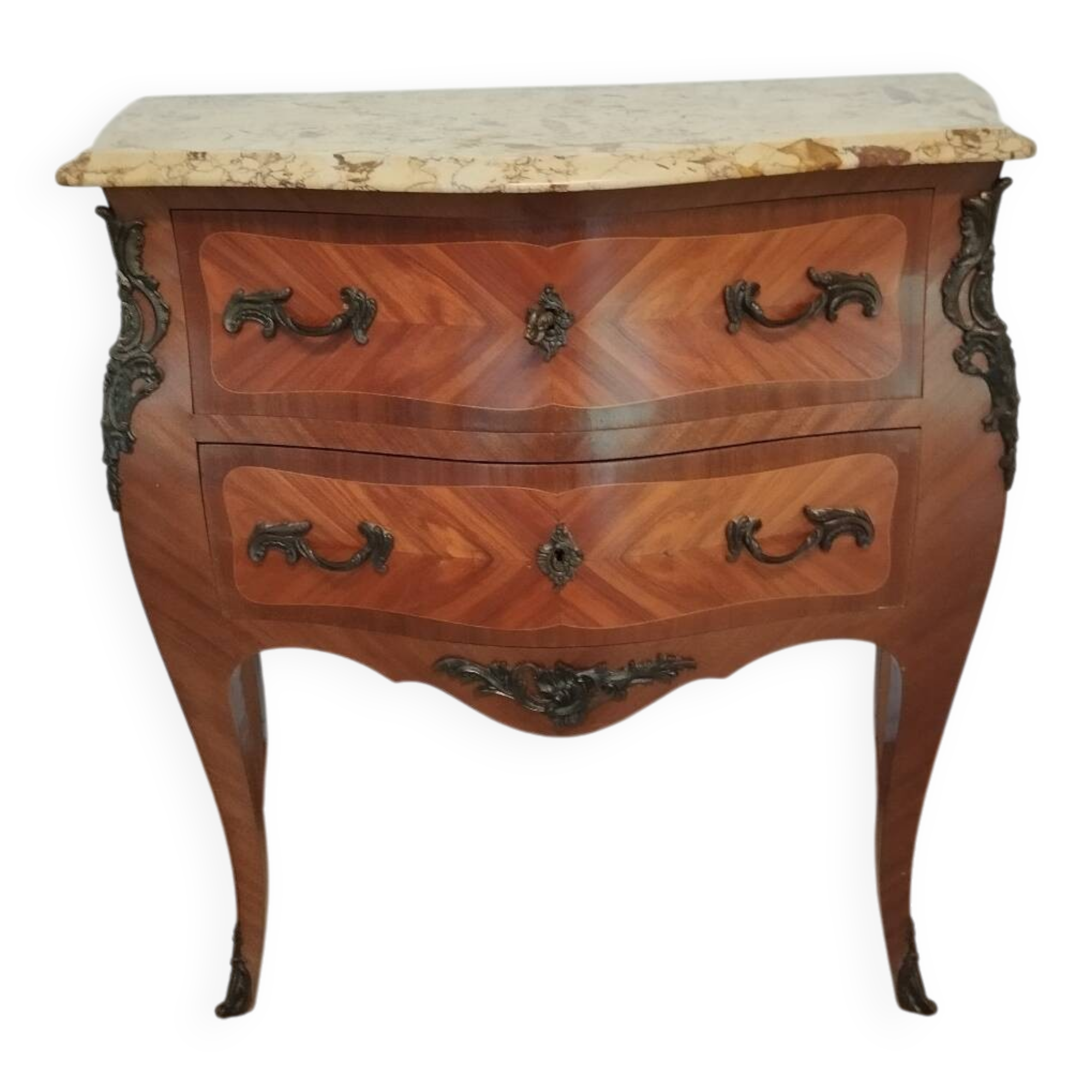 Louis XV style chest of drawers with marquetry sauteuse