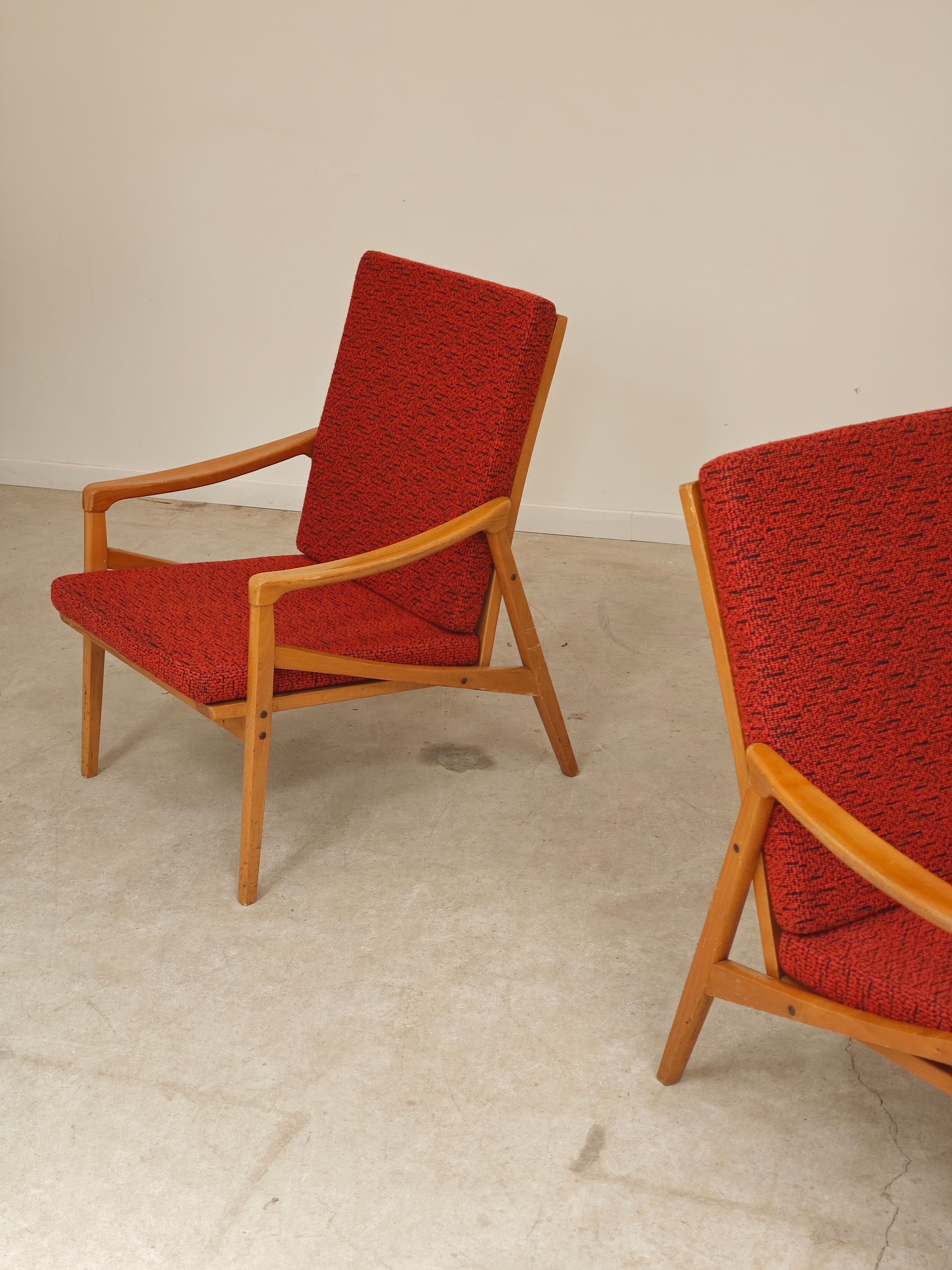 Pair of Jiri Jiroutek red armchairs by Intérier Praha