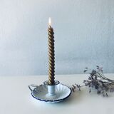 Antique candle holder in white and blue enamelled metal