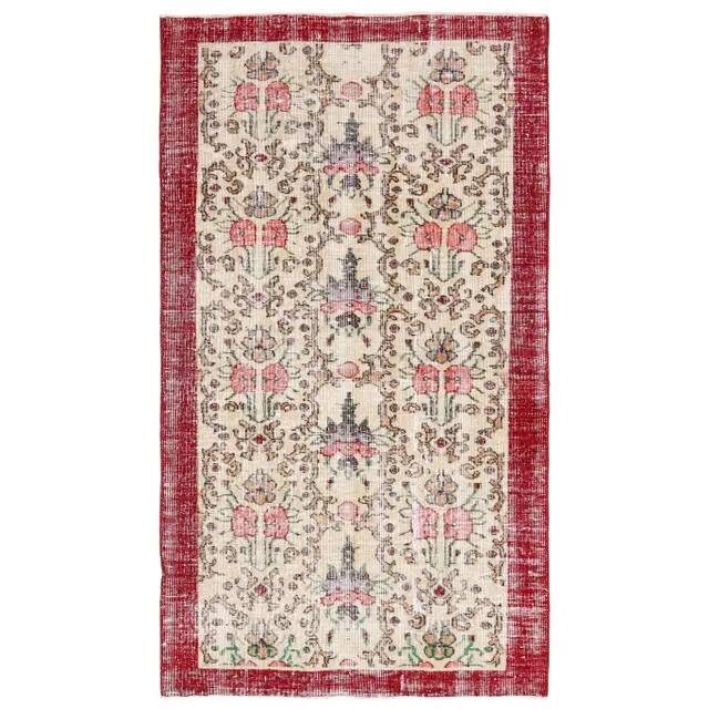 Vintage Turkish Oushak Handmade Wool Cotton Red Area Rug 107x191