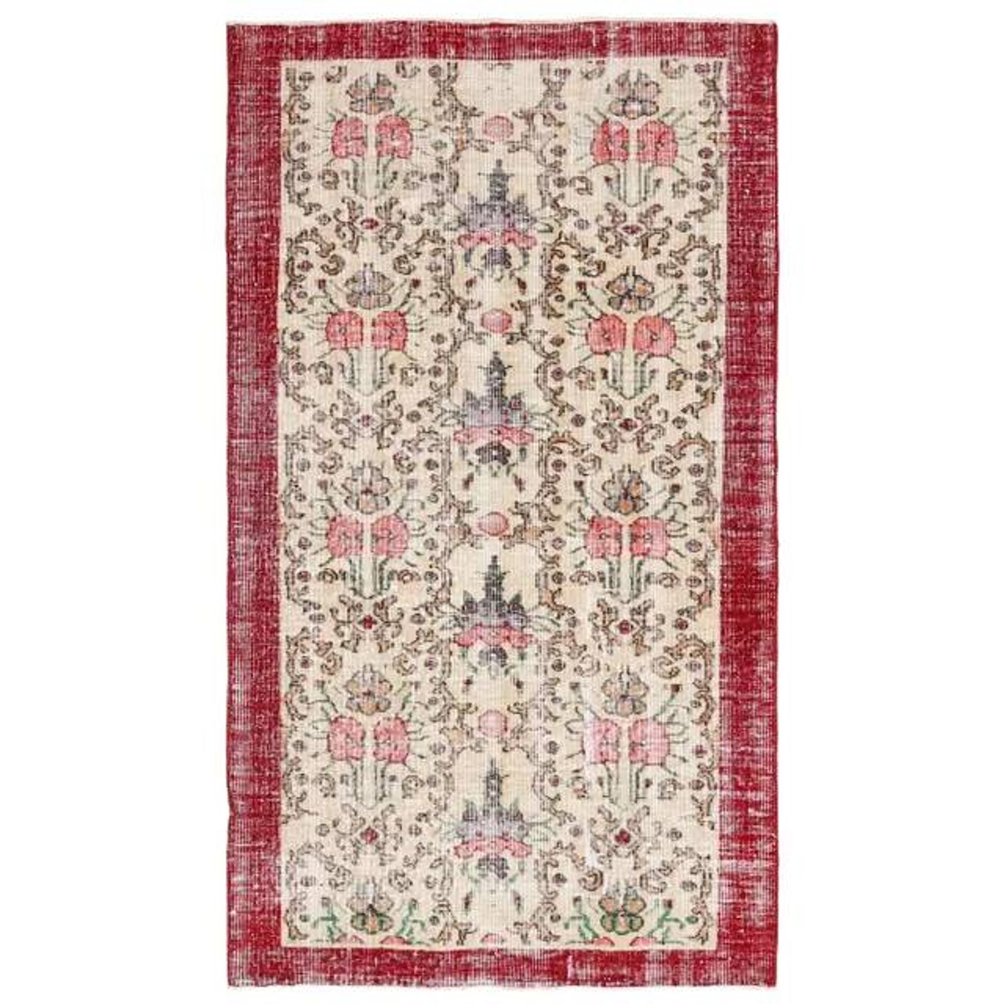 Vintage Turkish Oushak Handmade Wool Cotton Red Area Rug 107x191