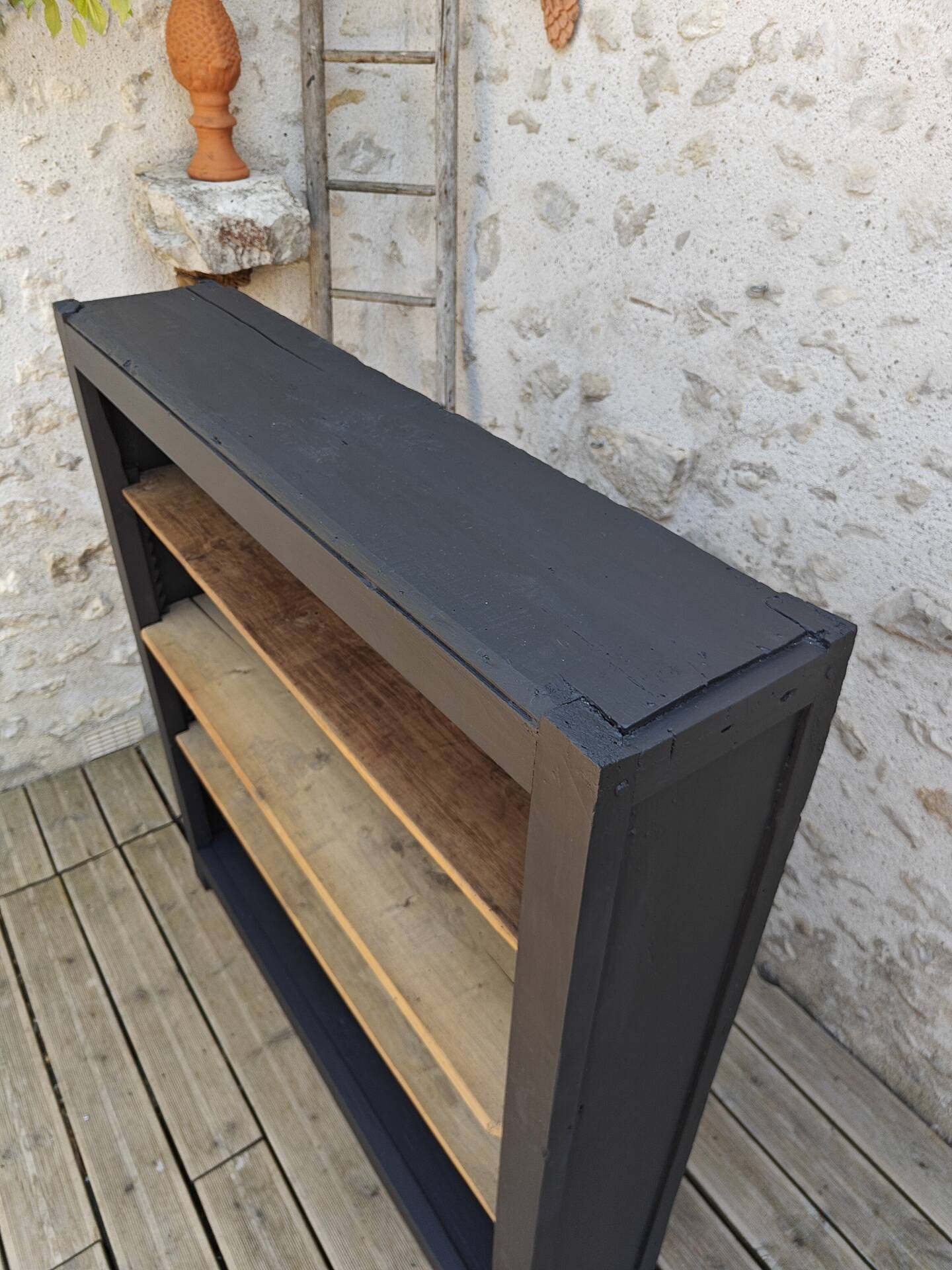 Library, restored antique shelf