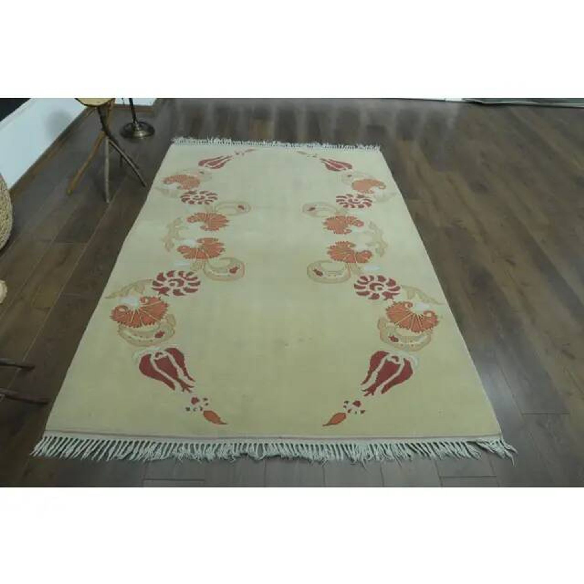 1970s Vintage Turkish Handmade Wool & Cotton Beige Area Rug 160x231